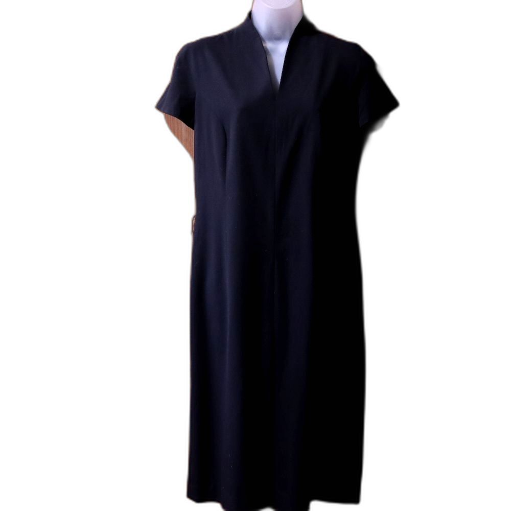 Talbots Black V-neck Sheath Midi Dress Career Office Corporate Goth 10